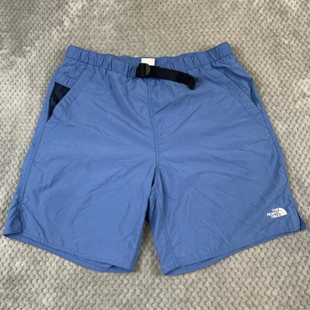 The North Face Mens Class V Belted Shorts Blue Nylon Mesh Lined Size Medium